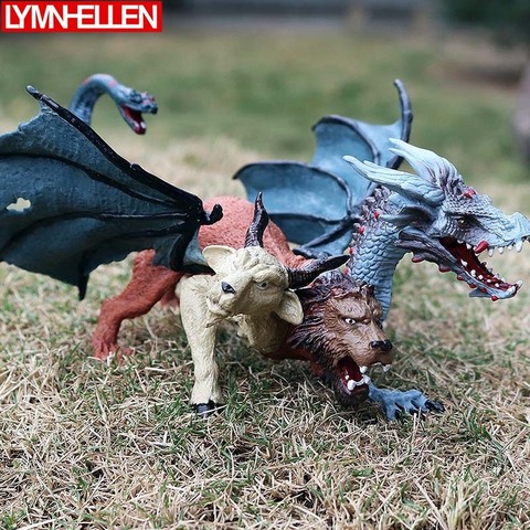 Nouvelle Simulation mythologie dinosaure modèle trois têtes combinaison volant Dragon Action Figure décoration de la maison Collection enfants jouets ► Photo 1/4