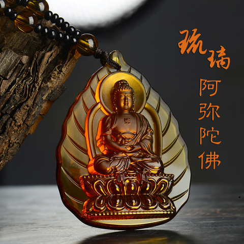 Collier pendentif goutte émaillée bouddha 52.5x40mm, longueur de chaîne 65cm, haute qualité ► Photo 1/6