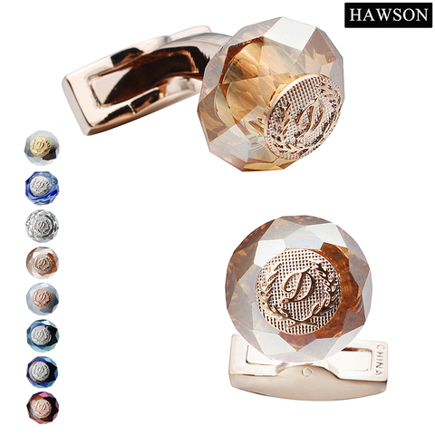 HAWSON-boutons de manchette classiques, ronds en pierre, boutons de manchette pour marié marine, boutons de luxe pour hommes ► Photo 1/6