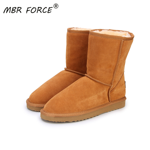 MBR FORCE classique en cuir de vachette véritable bottes de neige 100% laine femmes bottes chaudes chaussures d'hiver pour femmes grande taille 34-44 ► Photo 1/6