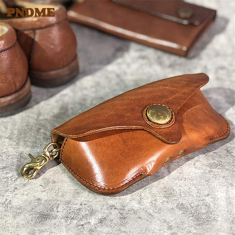 PNDME – sac à lunettes rétro en cuir véritable pour hommes et femmes, étui de lunettes de soleil simple et luxueux de styliste en cuir véritable de cheval fou ► Photo 1/6