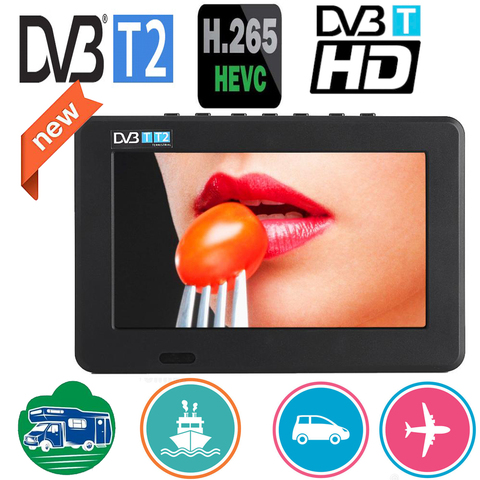 LEADSTAR 7 pouces Portable Mini Tv entièrement Compatible avec DVB-T2 H265/Hevc DVB-T/H264 Dolby Ac3 800x480 prise en charge de la carte TF USB ► Photo 1/6