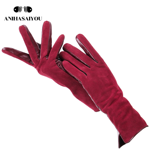 Gants en cuir véritable 50% daim 50% pour femme, longs et chauds, à la mode, couleur, hiver-2008 ► Photo 1/6