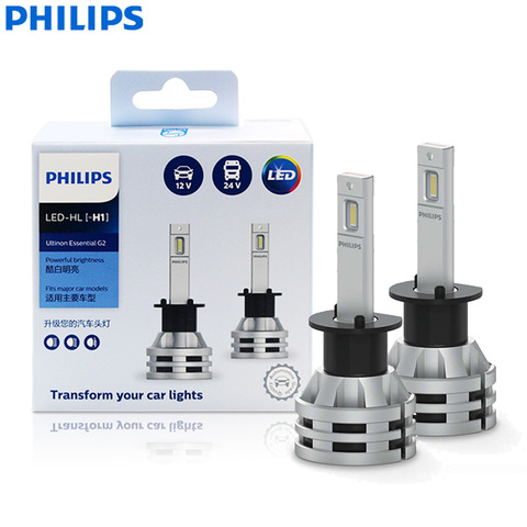 Philips – LED H1 Ultinon Essential Gen2 12V/24V, 19W, G2, 6500K, lampes de voiture blanches à la mode, phare de voiture, lot de 2 ► Photo 1/6
