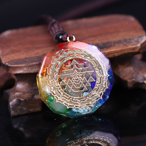 Collier Orgonite, 7 chakras, pendentif Sri Yantra, bijoux de méditation, géométrie sacrée ► Photo 1/5