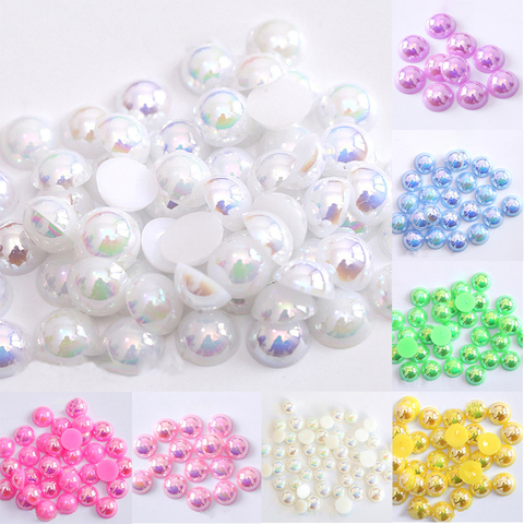 Perles acryliques ABS pour fabrication de bijoux, 2/3/4/5/6/8/10/12/14 MM, Imitation demi-rond à dos plat, couleurs AB, accessoires de bricolage ► Photo 1/6