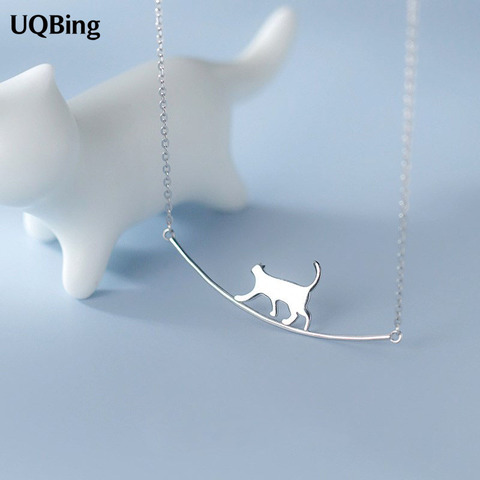 Collier avec pendentif chat grimpant en argent Sterling 925, joli bijou élégant pour fille ► Photo 1/5