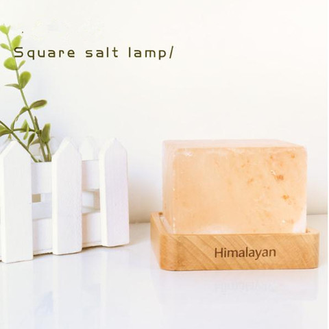 Lampe au sel en cristal de l'himalaya, carrée, naturelle, Base en hêtre, Purification de l'air, veilleuse blanche chaude/colorée ► Photo 1/6