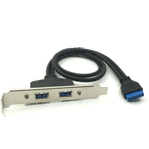 Adaptateur de câble, 2 Ports USB 3.0 femelle vers la carte mère, connecteur 20 broches, avec support de plaque de fente PCI 50cm ► Photo 1/5