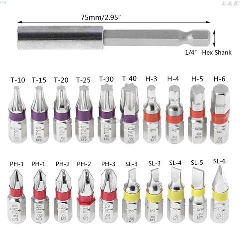 20 pièces/ensemble Torx plat tournevis hexagonal jeu d'embouts PH tête couleur codée avec support magnétique A25 livraison directe L29K ► Photo 1/6