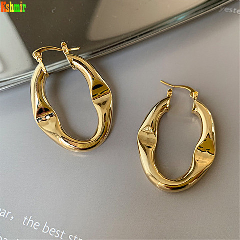 Kshmir – boucles d'oreilles ovales géométriques pour femmes, en métal, design exagéré, simple ► Photo 1/6