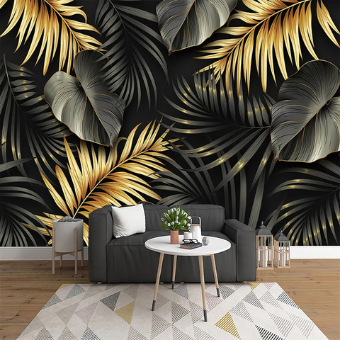 Papier peint Mural personnalisé nordique avec feuilles et plantes tropicales peintes à la main, décoration d'intérieur ► Photo 1/6