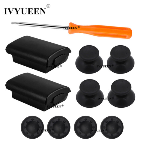 IVYUEEN – 2 coques de batterie personnalisées noires + 4 manettes analogiques + 4 capuchons de poignée pour manette sans fil Xbox 360 ► Photo 1/6