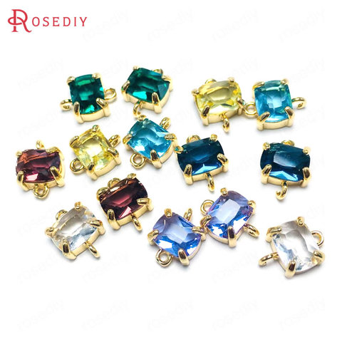 (38230)6 pièces 8x10MM 24K Champagne couleur or laiton et verre 2 trous Rectangle connecter breloques pendentifs bricolage résultats accessoires ► Photo 1/6