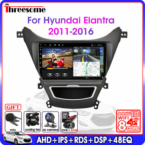 Autoradio Android 9.0, navigation GPS, 4G, écran partagé, lecteur multimédia, fenêtre flottante, pour voiture Hyundai Elantra Avante I35 (2011 – 2016) ► Photo 1/6