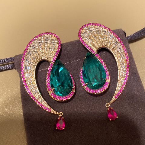 Bilincolor-boucles d'oreilles en zircon vert en forme d'onde, boucles d'oreilles élégantes, cadeau pour femme ► Photo 1/6