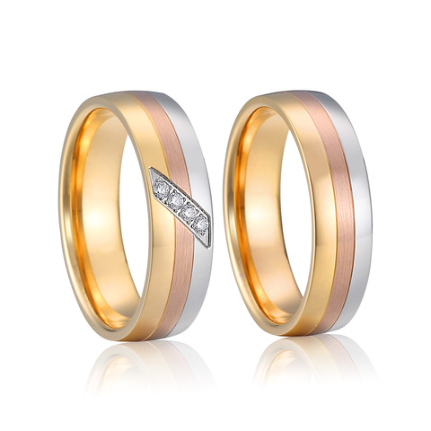 Cadeau d'amour romantique couple tricolore anneaux de mariage pour hommes et femmes bijoux en titane anniversaire mariage bague de doigt filles ► Photo 1/6