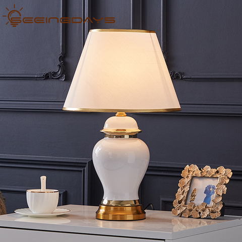 Lampes de Table en céramique blanche moderne de luxe de Style américain pour la lampe de chevet de chambre à coucher lampe de Table de salon de Style européen du nord ► Photo 1/6