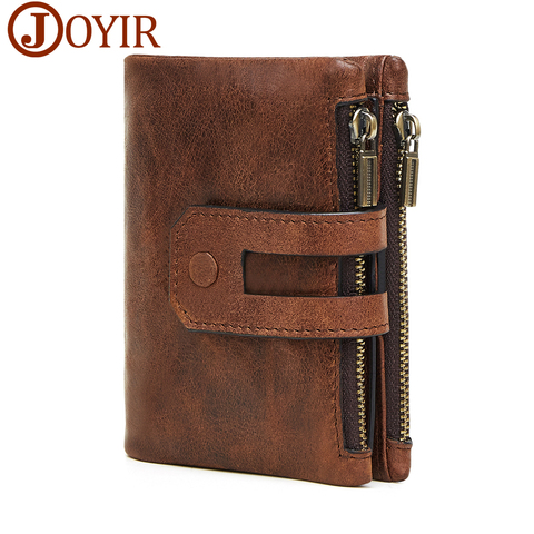 JOYIR Portefeuille Hommes En Cuir Véritable Vintage Porte-Monnaie Zipper & Moraillon Hommes Portefeuilles Petit Perse Solide Titulaire De La Carte RFID Carteira hombre ► Photo 1/6