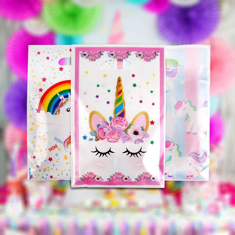 10 pièces licorne plastique cadeau sacs bonbons sac sacs jetables fête d'anniversaire faveurs Cellophane sac noël mariage fête d'anniversaire ► Photo 1/6