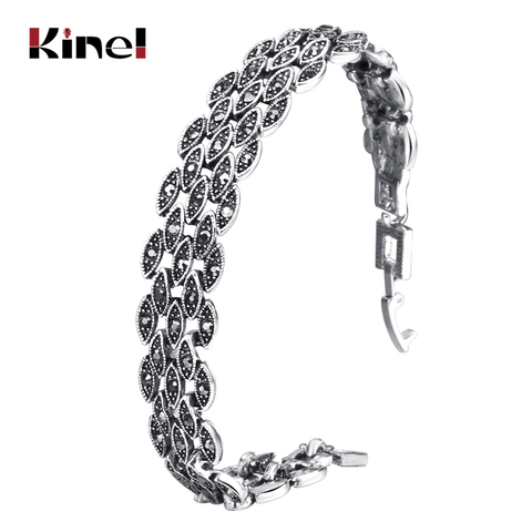 Kinel Bracelet en cristal noir brillant pour femmes Antique couleur argent petit oeil lien Bracelets breloque bijoux Vintage ► Photo 1/6