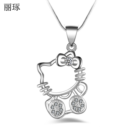 Mode argent plaqué Kitty chat collier femme bijoux en argent avec chaîne en os de serpent 14 février saint valentin cadeau ► Photo 1/6