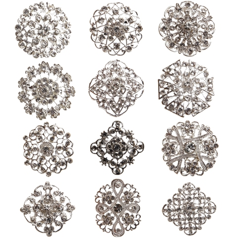 Broche broche strass cristal argent fleur broches pour mariage nuptiale partie ronde Bouquet bricolage strass accessoires fête ► Photo 1/6