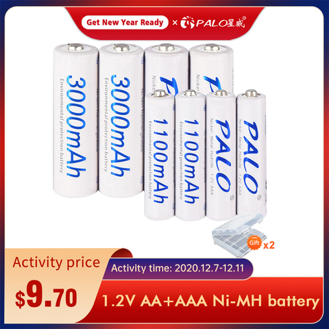 4 pièces 3000mAh 1.2v AA Batteries rechargeables faible décharge haute capacité + 4 pièces 1100mAh 1.2v AAA piles rechargeables avec boîte ► Photo 1/6