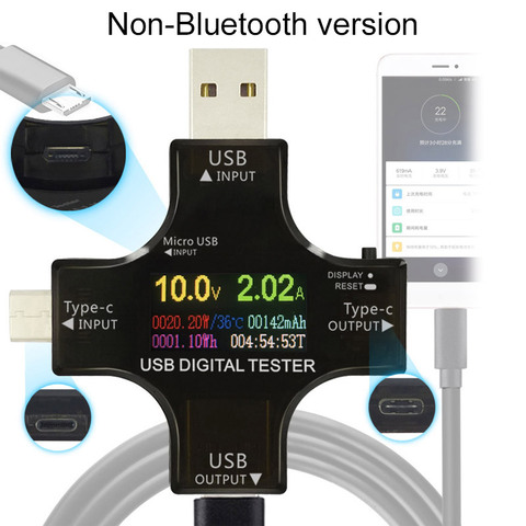 Testeur de tension USB, voltmètre numérique, couleur TFT, Bluetooth, type-c PD, ampèremètre, mesure de courant ► Photo 1/1