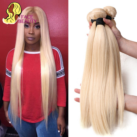 Tissage en lot brésilien naturel Remy lisse blond 613-Facebeauty | 26 28 30 32 34 36 38 40 pouces, trame de cheveux, 1/3/4, livraison gratuite ► Photo 1/6