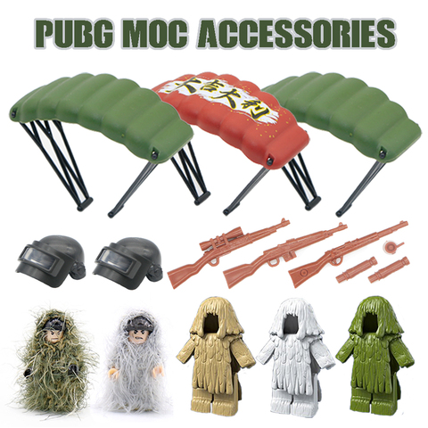 Accessoires d'armes militaires PUBG, blocs de construction pour casque, Parachute, costume Ghillie, SWAT, soldat, jouet, briques militaires compatibles ► Photo 1/5