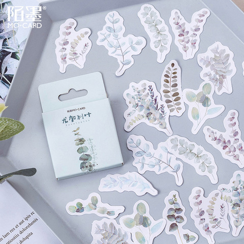 Autocollants en papier feuilles d'eucalyptus, étiquette autocollante, papeterie décorative, pour Scrapbooking, pour Album journal intime, DIY bricolage, 46 pièces/lot ► Photo 1/5