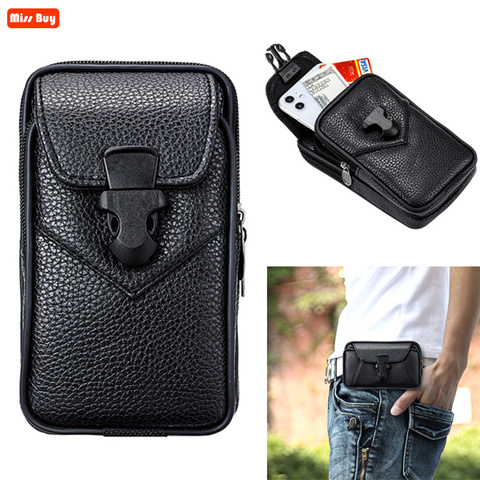 Universel Double sac de téléphone portable pour iPhone pour Samsung pour Huawei pour Xiaomi Redmi pour Meizu étui taille sac ceinture pochette en cuir ► Photo 1/6