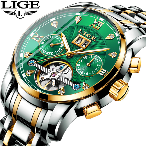 LIGE – montre d'affaires pour hommes, automatique, mécanique, Tourbillon, luxe, mode, en acier inoxydable, Sport ► Photo 1/6