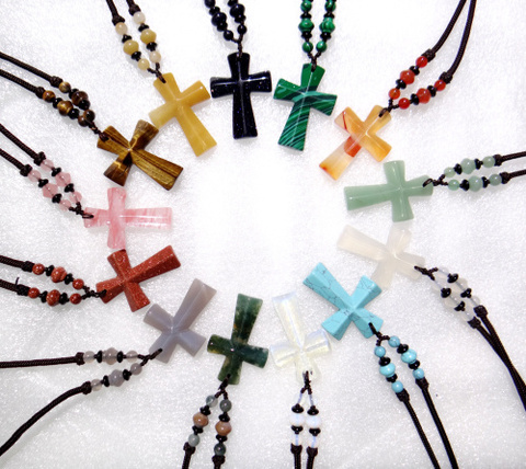 Collier en pierre naturelle, turquoise, aventurine, Quartz, cristal, opale, œil de tigre, lapis, croix, pour la fabrication de colliers ► Photo 1/6