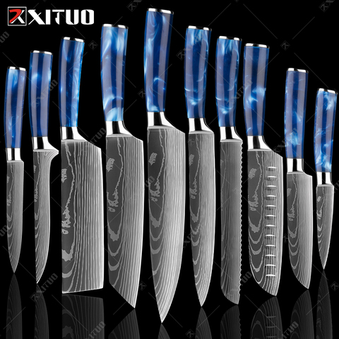 XITUO-ensemble de couteaux Chef japonais Santoku, acier inoxydable 7CR17, motif damas, pour trancher la viande ► Photo 1/6