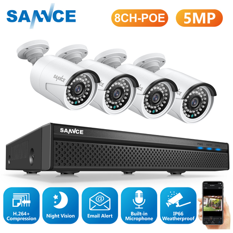 SANNCE-Kit de vidéosurveillance, vision nocturne d'extérieur, vidéosurveillance 5mp 8CH, système de contrôle, caméra IP, étanche, POE H.265 8CH, NVR ► Photo 1/6