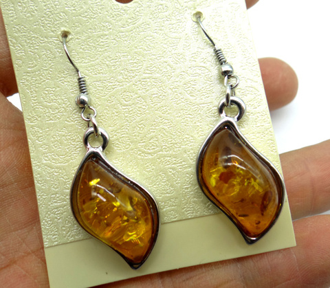 Boucles d'oreilles en forme de goutte d'eau, bijoux de couleur miel doré, ambre pressé Q14, vente en gros ► Photo 1/6