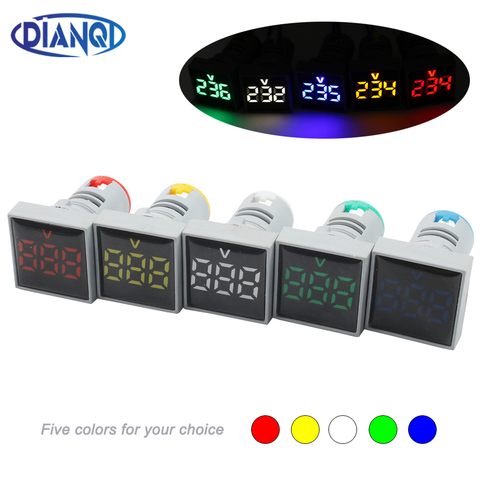 Voltmètre numérique carré à AC20-500V LED, 22mm, indicateur de tension, lumière pilote, rouge, jaune, vert, bleu, blanc ► Photo 1/6