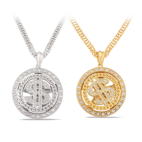 Grand pendentif en signe de Dollar américain rotatif, collier pour hommes, rappeur, Punk, Hip Hop, longue chaîne, collier pour femmes, cadeau de déclaration ► Photo 1/6