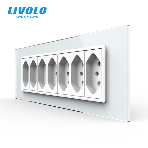 Livolo-prise luxueuse 7 bandes de 157.5mm, prise brésilienne, prise brésilienne, SATV,TV,COM,Tel, en verre cristal, perle ► Photo 1/6