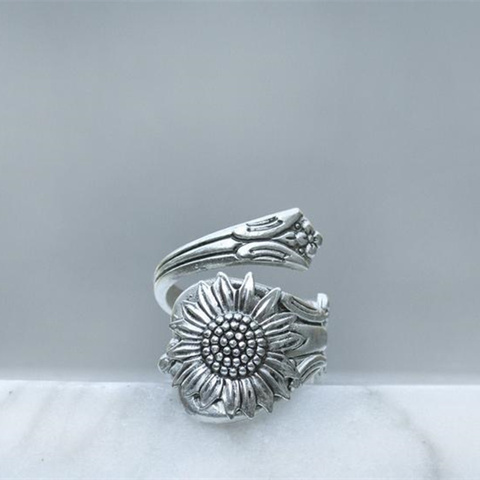 Bague de tournesol couleur argent de style Boho pour femmes, anneaux en fleur, cuillère, marguerite, accessoires de bijouterie de style Boho ► Photo 1/6