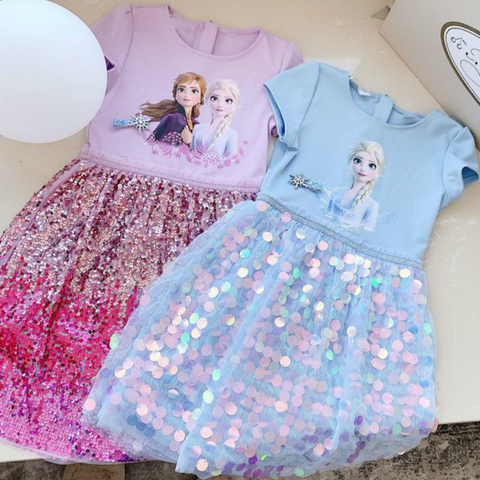 Robe de printemps et d'été pour filles | En coton, tenue de soirée princesse à paillettes, pour tout-petits, nouvelle collection 2022 ► Photo 1/4