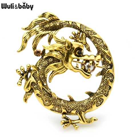 Wuli & baby – broche Dragon en métal, 2 couleurs, Vintage, perles, pour femmes et hommes, fête, Animal, décontracté ► Photo 1/4