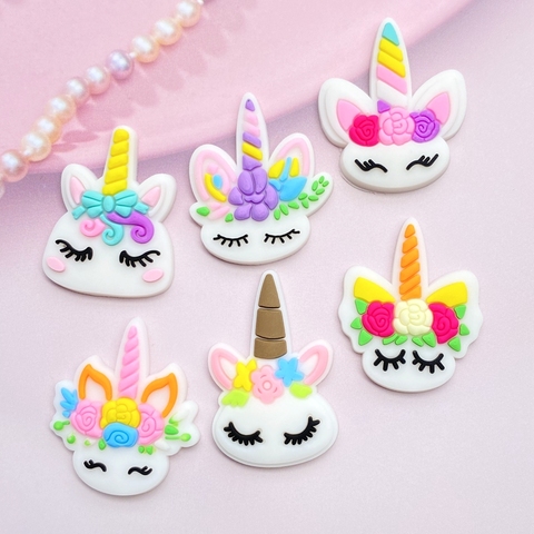 12 pièces mignon Mini tête de licorne PVC colle flexible dos plat album à faire soi-même embellissement téléphone artisanat décoration E98 ► Photo 1/6