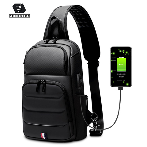 Fenruien sac à bandoulière pour hommes étanche USB charge épaule sacs de messager mâle court voyage poitrine sac adapté pour 9.7 pouces iPad ► Photo 1/6