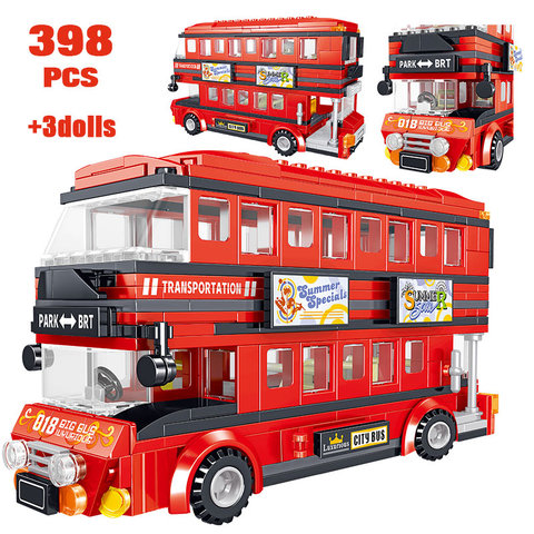 398 pièces créateur Brt Double pont Bus blocs de construction technique rouge Bus ville école voiture briques éclairage jouets pour les enfants ► Photo 1/5