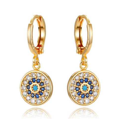 1 paire Vintage Simple Zircon rond soleil boucles d'oreilles cerceau or pour les femmes or métal couleur cristal petit cercle boucles d'oreilles bijoux E308 ► Photo 1/6