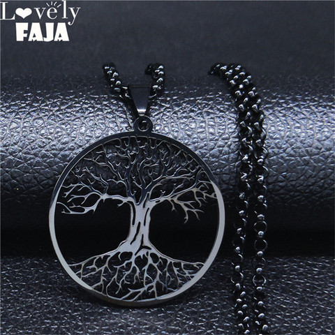 2022 arbre de vie en acier inoxydable sautoir pour hommes couleur noire colliers et pendentifs bijoux cadenas para hombre N20321 ► Photo 1/6