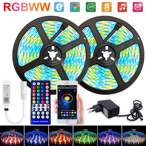 RGBWW ampoules LED allume 15M bande de Diode étanche 25M 5050 RGB LED bande luces led Bluetooth APP + adaptateur luz led pour chambre ► Photo 1/6